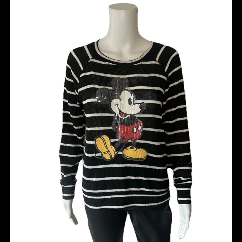 Disney Black and White Striped Mickey Mouse Sweater Lg